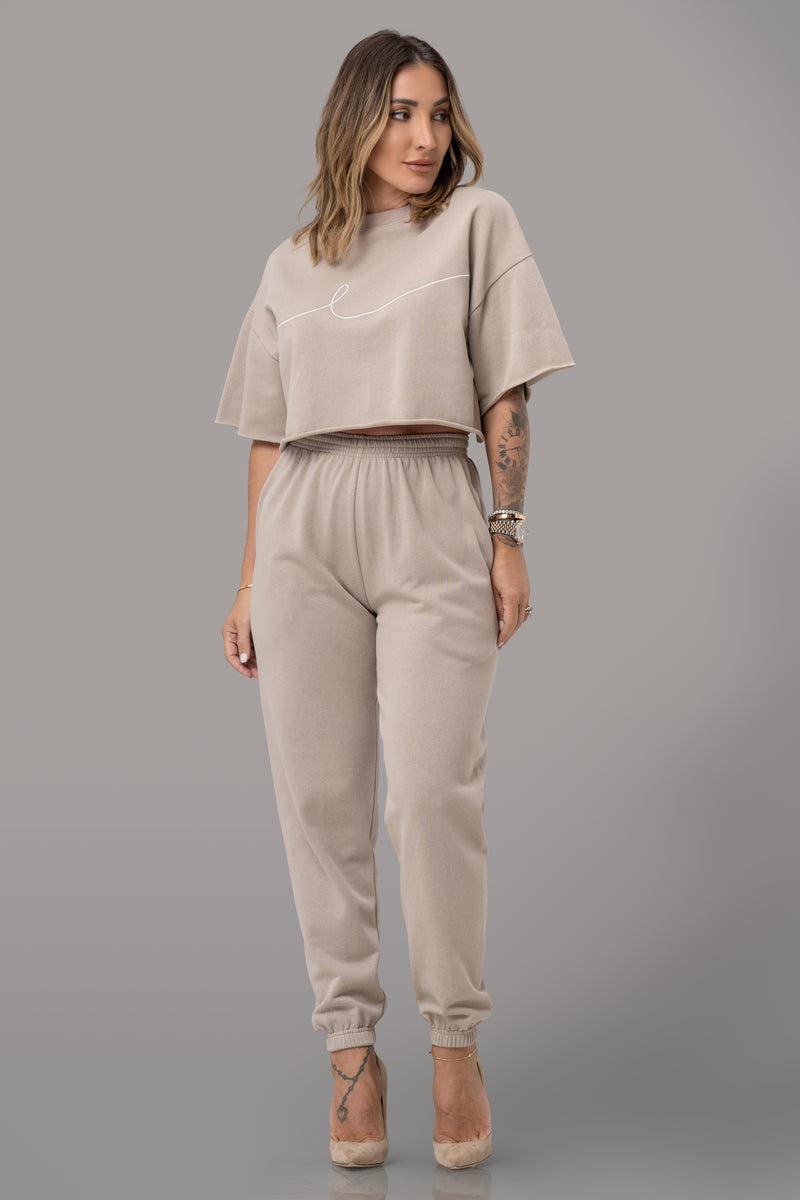 BYE CROPPED TEE [BEIGE]