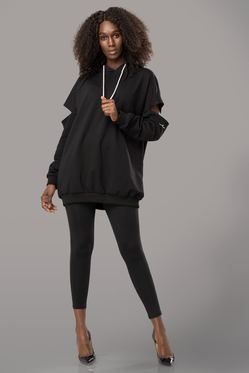 SAMORYA HOODIE DRESS [BLACK]