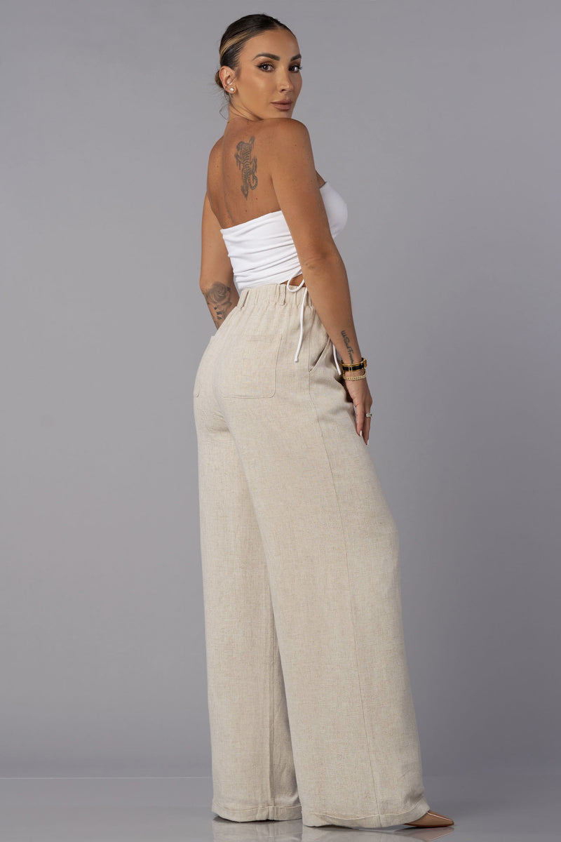 DELORES LINEN PANTS [OATMEAL]