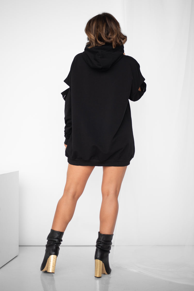 SAMORYA HOODIE DRESS [BLACK]