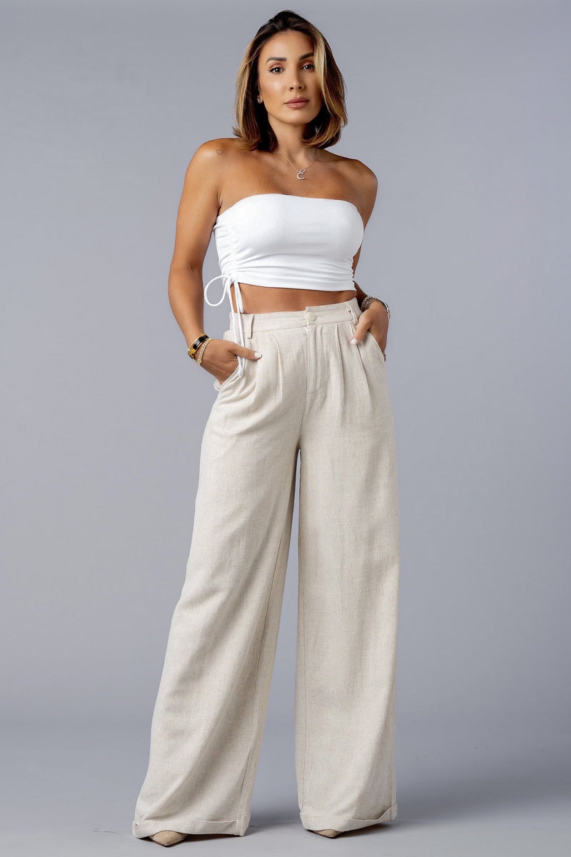 DELORES LINEN PANTS [OATMEAL]