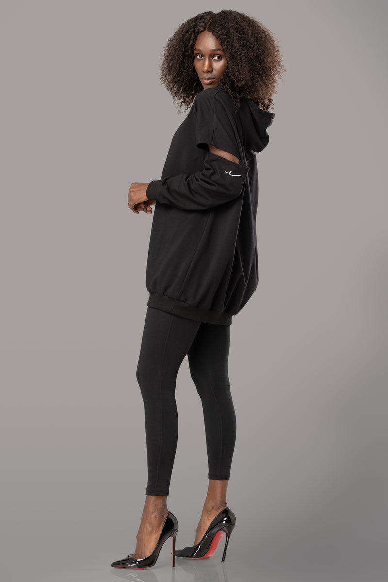 SAMORYA HOODIE DRESS [BLACK]