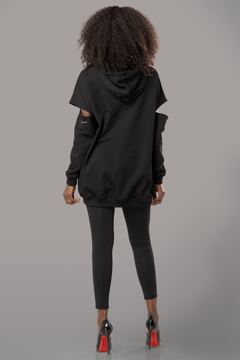 SAMORYA HOODIE DRESS [BLACK]
