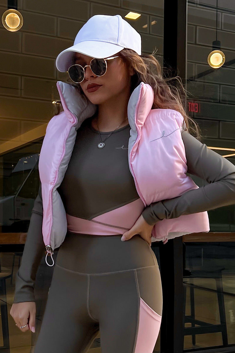 SAM REVERSIBLE PUFFER VEST [PINK & GRAY]