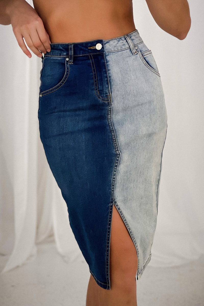 JOSIE DENIM SKIRT [2-TONED]