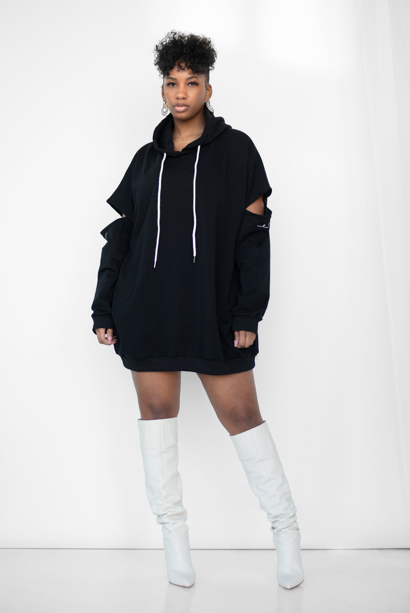 SAMORYA HOODIE DRESS [BLACK]