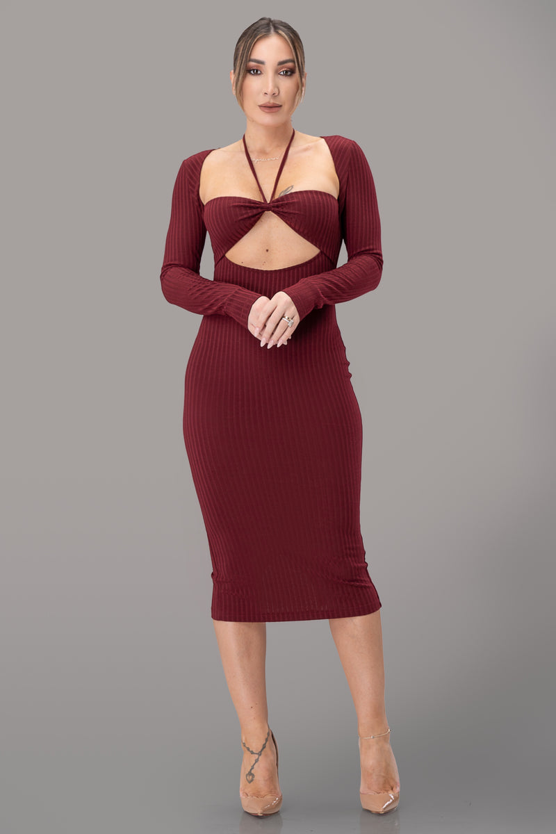 KATHY DRESS [BURGUNDY]